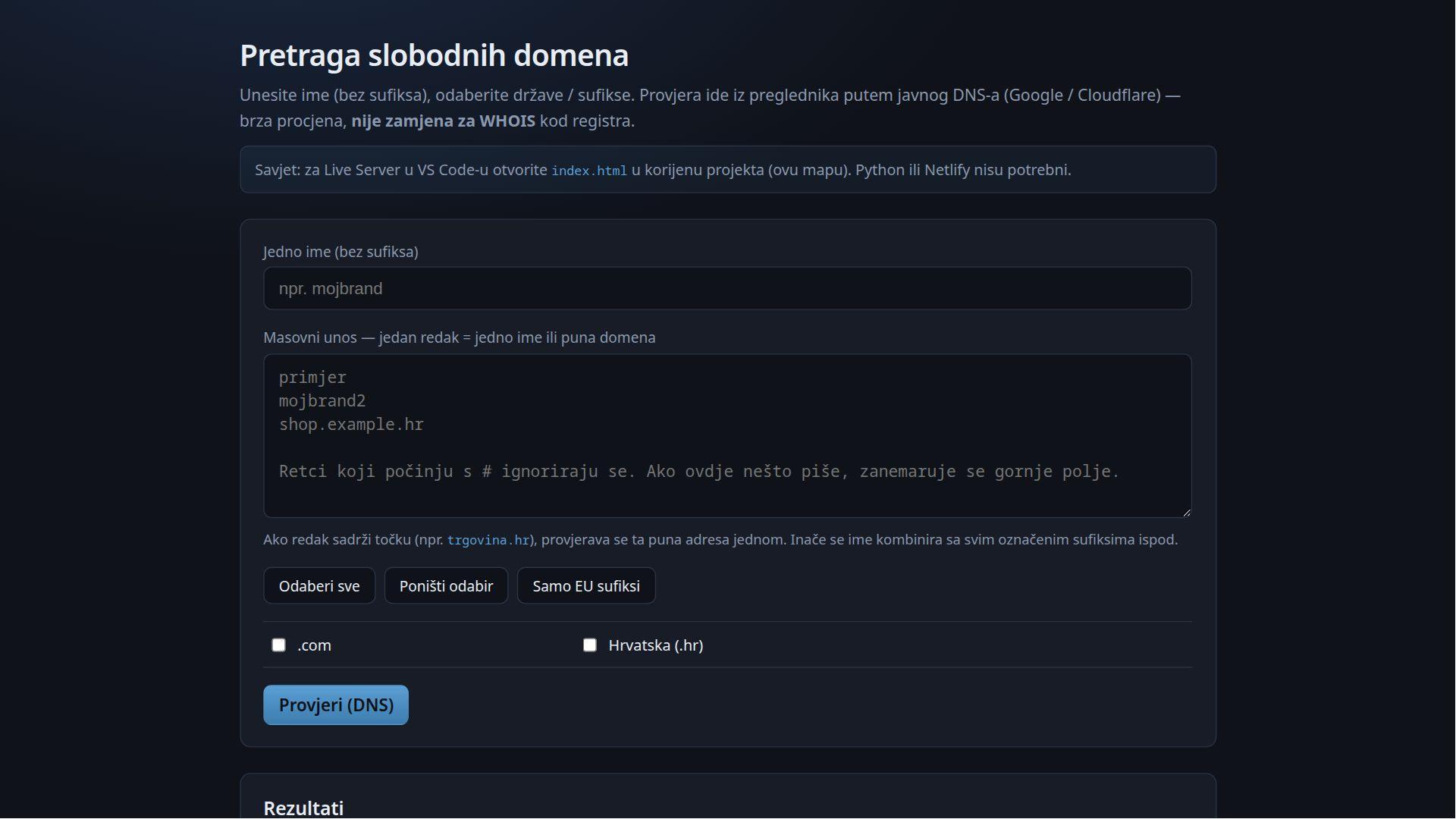 Domain Name Search Tool — real-time domain availability checker web app by Webabic